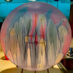 Vintage Nouveau Art Glass Plate Hand Painted by Rueven